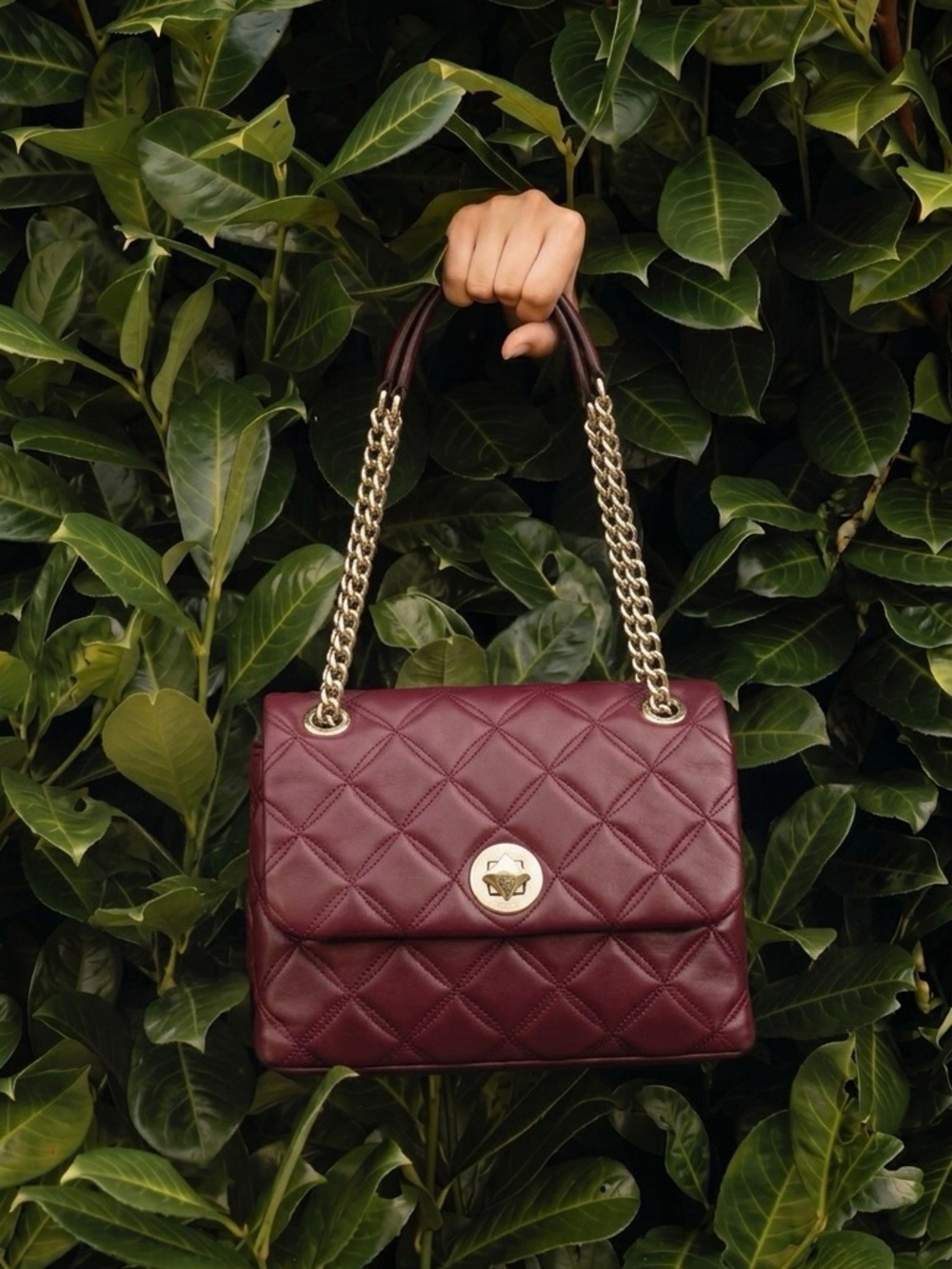 KATE SPADE Quilted Wine Burgundy Leather NATALIA Small Turnlock Flap Chain XBody